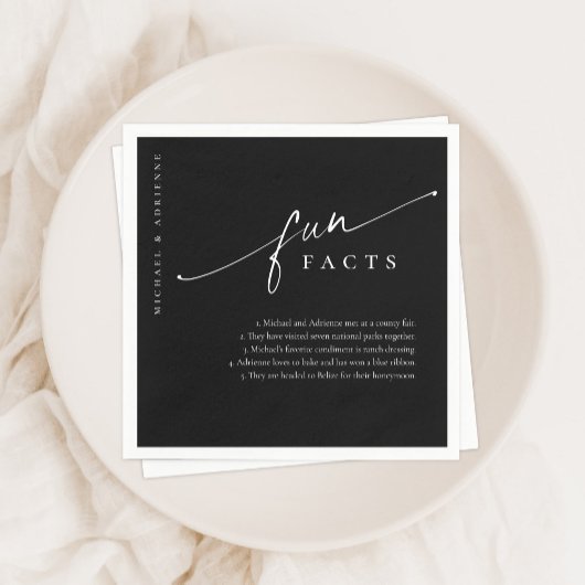 Black Simple Modern Script Fun Fakten Hochzeit Serviette