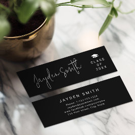 Black Simple Modern Script Graduate Name Card Telefonnummerkarte