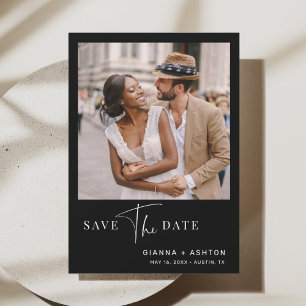 Black Simple Modern Script Wedding Foto Save The Date