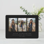 Black Simple Modern Triple Foto Abschluss Ankündigung (Stehend Vorderseite)