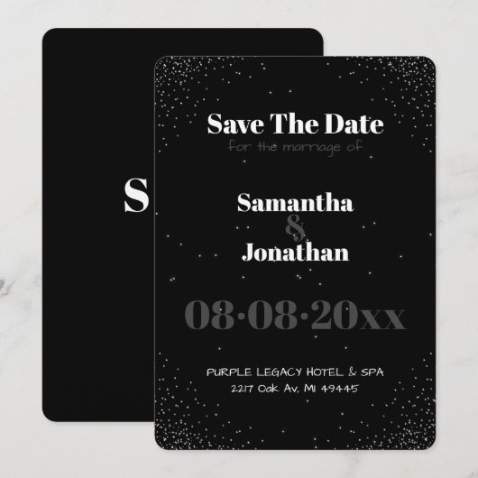 Black Simple Night Sky Wedding Save the Date Einladung (Vorne/Hinten)