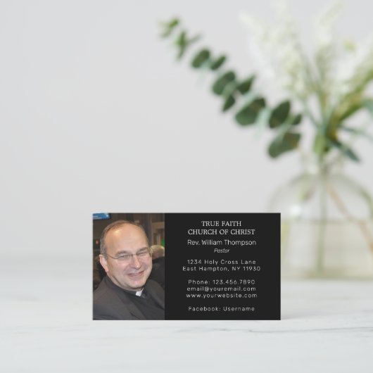 Black Simple Pastor Foto Religiöse Kirche Visitenkarte (Stehend Vorderseite)