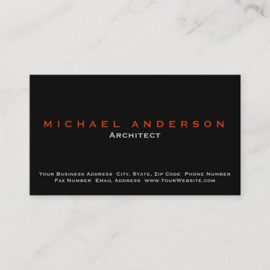 Black Simple Schlicht Architect Business Card Visitenkarte (Vorderseite)