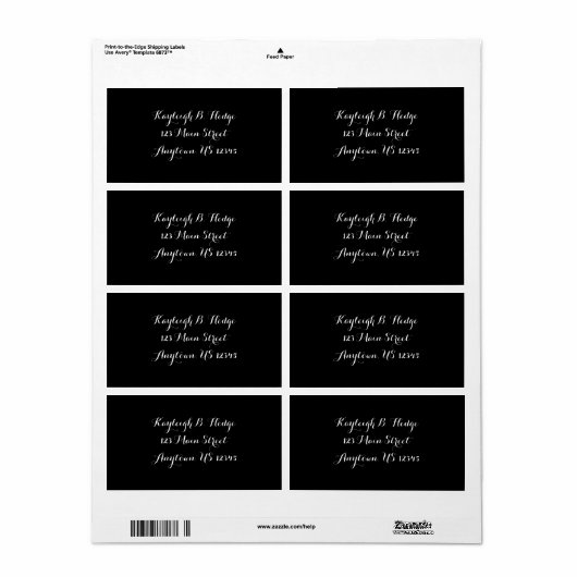 Black Simple Schlicht Cursive Shipping Labels (Vorne)