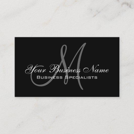 Black Simple Schlicht Monogram Business Card Visitenkarte (Vorderseite)