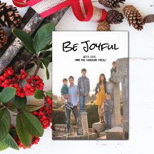 Black Simple Script Be Joyful Foto Flat Card