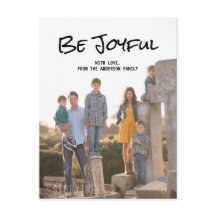 Black Simple Script Be Joyful Foto Postcard