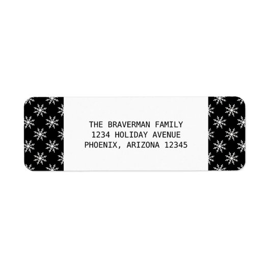Black Simple Snowflake Holiday Address Labels (Vorne)