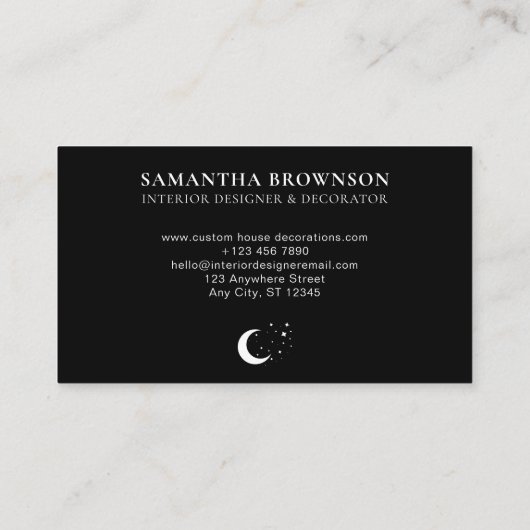 Black Simple Standard Basic Moon Luna Stars Visitenkarte (Rückseite)