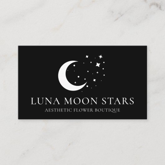 Black Simple Standard Basic Moon Luna Stars Visitenkarte (Vorderseite)