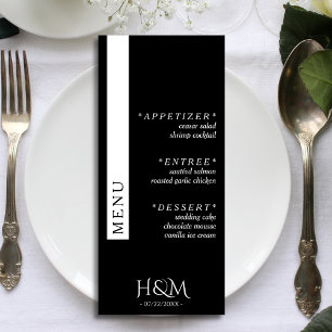 Black Simple Stripe Dinner Hochzeitsempfang Menükarte