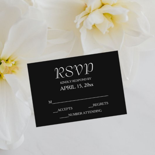 Black Simple Style Wedding RSVP Karte