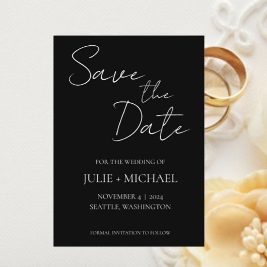 Black Simple Style Wedding Save The Date