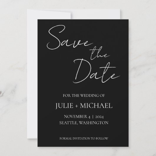 Black Simple Style Wedding Save The Date (Vorderseite)