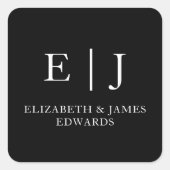Black Simple Wedding Monogram Couple Initials Quadratischer Aufkleber (Vorderseite)