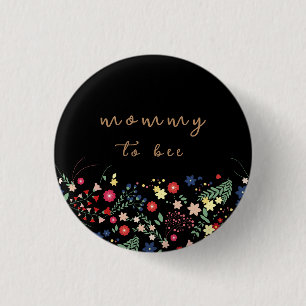 Black Simple Wildflower Mommy To Bee Baby Shower  Button