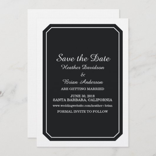 Black Simply Elegant Save the Date laden Einladung (Vorne/Hinten)