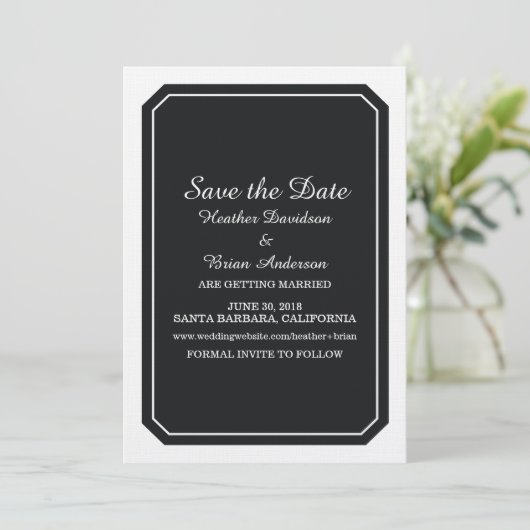 Black Simply Elegant Save the Date laden Einladung (Stehend Vorderseite)