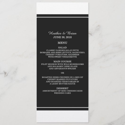 Black Simply Elegant Wedding Menu Menükarte (Vorderseite)