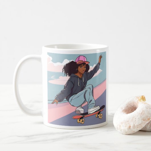 Black Skater Girl Stretched Canvas Print Kaffeetasse (Mit Donut)