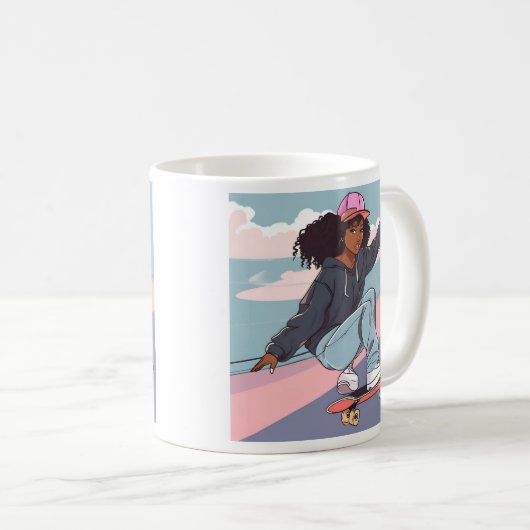 Black Skater Girl Stretched Canvas Print Kaffeetasse (VorderseiteRechts)