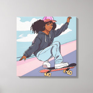Black Skater Girl Stretched Canvas Print Leinwanddruck