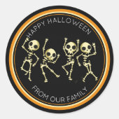 Black Skeleton Dancing Happy Halloween Runder Aufkleber (Vorderseite)
