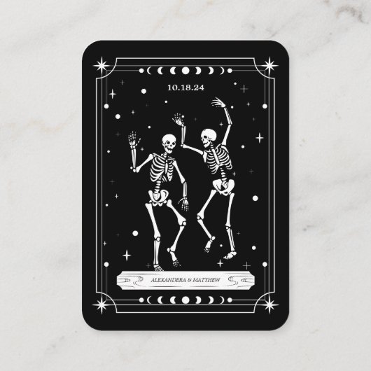 Black Skeleton Halloween Hochzeitssender RSVP Qr-C Begleitkarte (Rückseite)