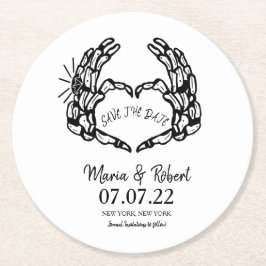 Black Skeleton Hand Heart Wedding Rings Doodle Inv Runder Pappuntersetzer