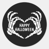 Black Skeleton Heart Hands Happy Halloween Runder Aufkleber (Vorderseite)