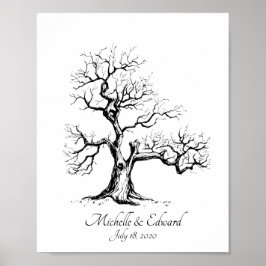 Black Sketched Fingerprint Tree Guestbook Poster