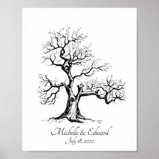 Black Sketched Fingerprint Tree Guestbook Poster (Vorne)