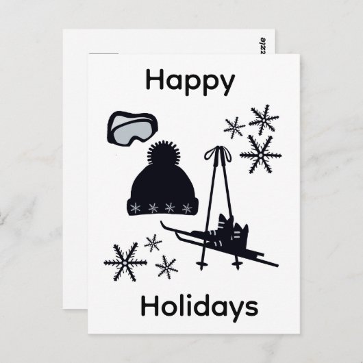 Black ski & winter designs postkarte (Vorne/Hinten)