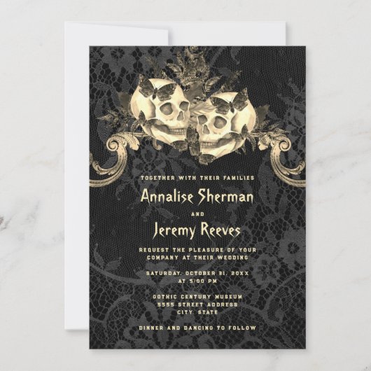 Black Skull Halloween Hochzeit Einladung (Vorderseite)