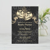 Black Skull Halloween Hochzeit Einladung (Stehend Vorderseite)