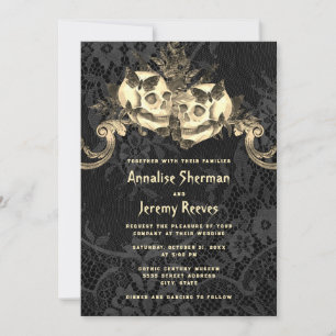 Black Skull Halloween Hochzeit Einladung