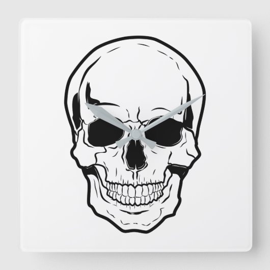 Black Skull Laughter Quadratische Wanduhr (Vorderseite)