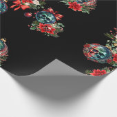 Black Skull Ornament Weihnachtswrapping Paper Geschenkpapier (Ecke)