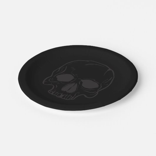 Black Skull Rock Star Cool Black Birthday Party Pappteller (Schrägansicht)