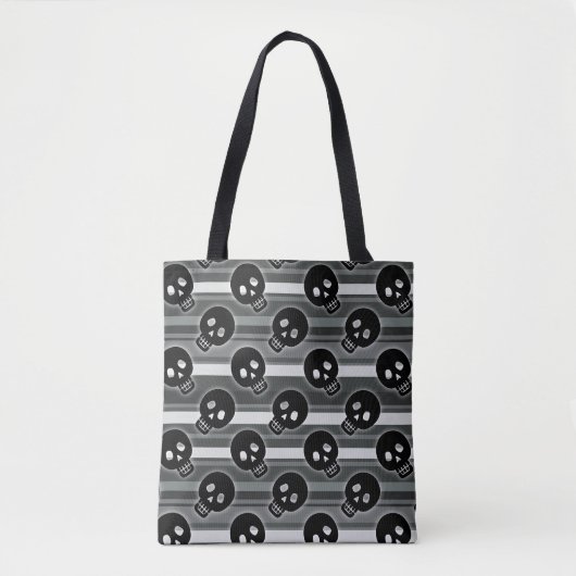 Black Skulls on Black White Stripe Pattern Tasche (Vorderseite)