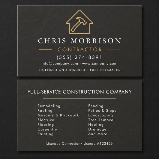 Black Slate Stone Building Construction Visitenkarte