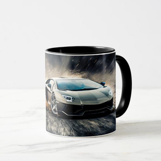 Black Sleek Driving Sports Car Automobil Tasse (VorderseiteRechts)