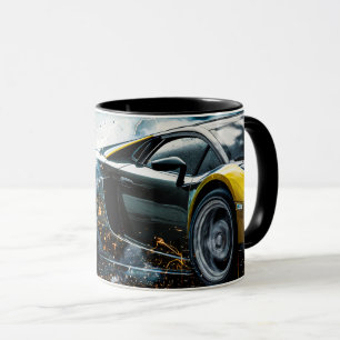 Black Sleek Driving Sports Car Automobil Tasse