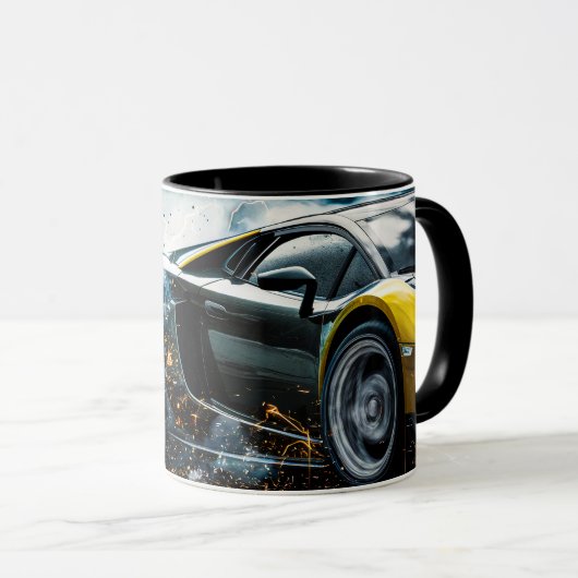 Black Sleek Driving Sports Car Automobil Tasse (VorderseiteRechts)