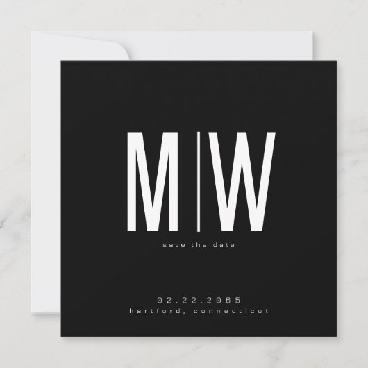 Black Sleek Square Monogram Wedding Save the Date (Vorderseite)