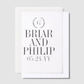 Black-Slender Laurel Wreath Monogram Wedding Pergament Einladungen (Versetzt)