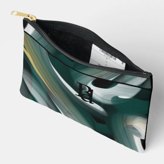 Black Small Accessory Pouch Trend Abstrakt grün Zubehörtasche (Offen)