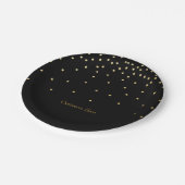 Black & Small Gold Foil Confetti Dots Party Teller (Schrägansicht)