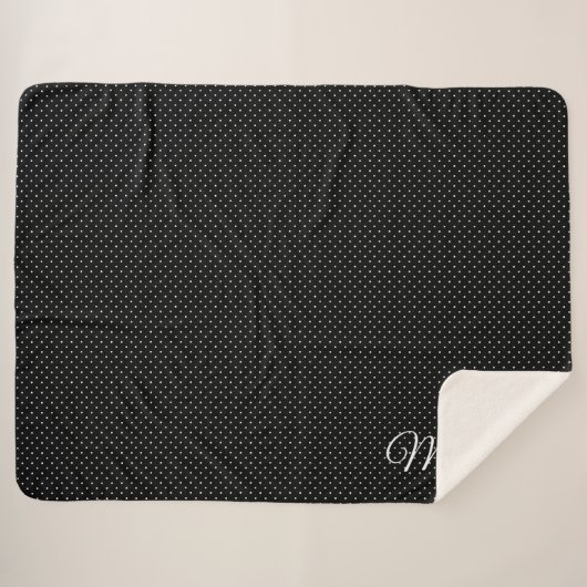 Black Small Polka Dots & Monogram auf Large Sherpadecke (Vorderseite (Horizontal))