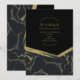 Black Smoke & Gold Marmor Chic Moderne Hochzeit Einladung